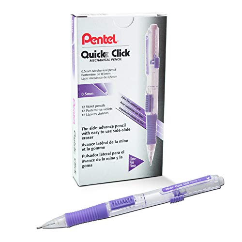 Pentel QUICK CLICK Mechanical Pencil (0.5mm), Violet Barrel, Box of 12 Pencils…