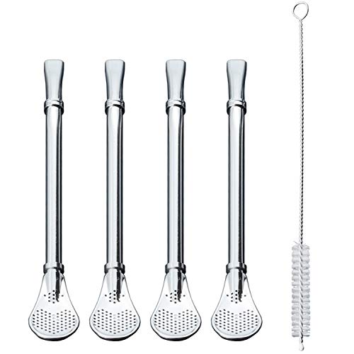 image for JETKONG 6-Inch Stainless Steel Straws Spoon Stirrer Reusable Drinking 
