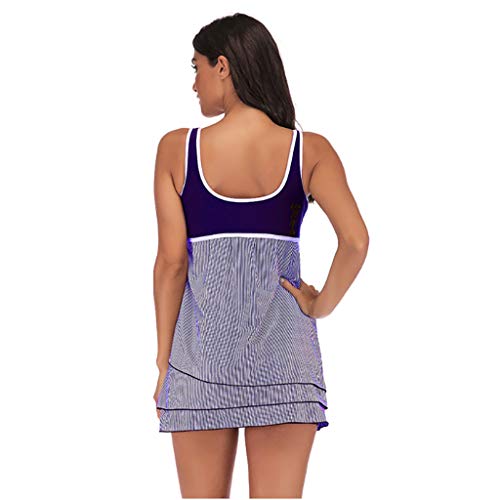 Women Stripe Tank Swimsuit -Plus Size Tankini Dress Ruched Push Up Bikini Set | Ladies Two Piece Swimsuit With Boyshorts Beachwear (XXXXL, Purple) - Thumbnail 2