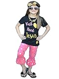 Little Girl Jesus Printed Clothes Set Short Sleeve T Shirt Dot Bell-Bottom Pants