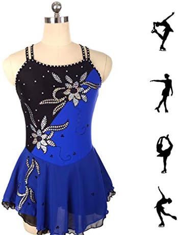 DUBAOBAO Figure skating Dress women/Girls skating dress, blue + black patchwork and spandex high elastic fabric, sleeveless figure skating suit