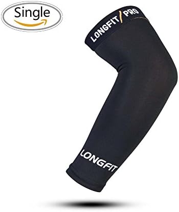 Longfit sports elbow brace compression sleeve-pain relief for tendonitis,weightlifting,Tennis and Golfers Elbow (S, Black2)(Single)