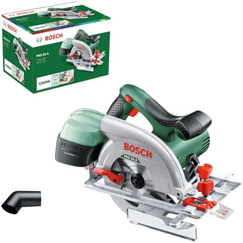 Bosch Kreissäge PKS 55 A (Präzises Sägen in Holz; 1200 Watt, max. Schnitttiefe 55 mm, im Karton)