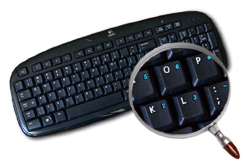ENGLISH US ADDITIONAL NON-TRANSPARENT KEYBOARD DECALS BLACK, WHITE OR GREY BACKGROUND FOR DESKTOP, LAPTOP AND NOTEBOOK (Black Background)