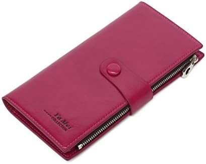 QPanda Women's RFID Blocking Wallet Leather Clutch Wallets Card Holder (Rose Red)