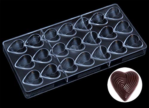 Polycarbonate Chocolate Mold by NuEmporia for Pralines, Truffles, Sweets, Candies, Bonbons: Grooved Heart Shape. Food Safe, BPA-Free Polycarbonate Plastic - Thumbnail 2