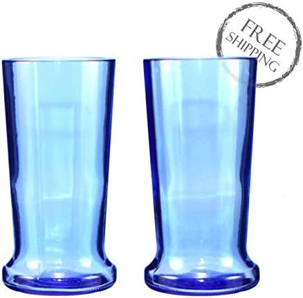 Set of Two 16 oz Light Blue Bottle Glasses with Optional Engraving