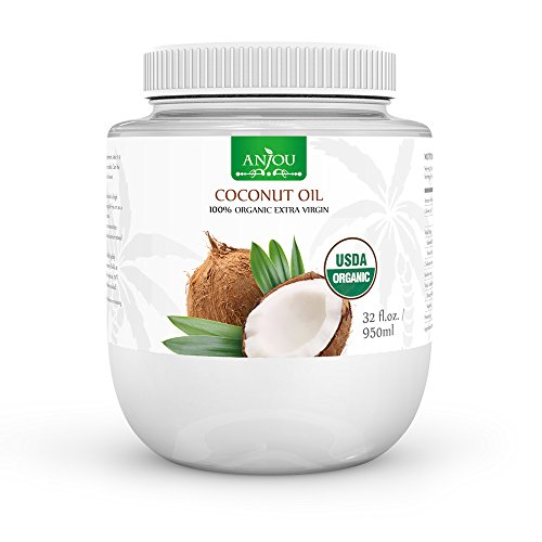 Anjou Organic Coconut Oil from Sri Lanka, USDA-Certified Extra Virgin Coconut Oil, BPA-Free Bottle, for Clean Cooking & Baking, Nourishes Skin & Hair, Oil Pulling, Oil Makeup Remover, 950ml/32oz
