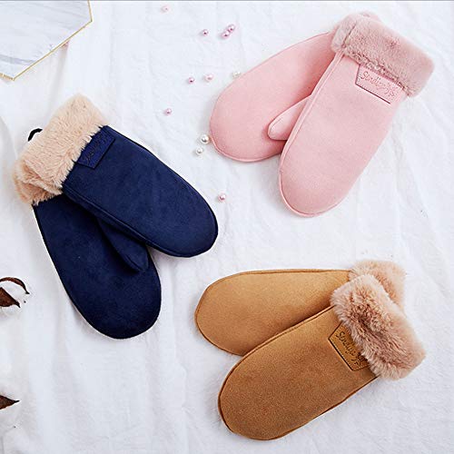Women's Faux Leather Sherpa Lined Fur Cuff Winter Gloves,Mittens Warm with Neck Long Rope Windproof Mittens - Thumbnail 7