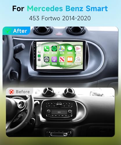 Rimoody 8 Core 6G+128G Android Autoradio per Mercedes Smart 453 Fortwo 2014-2020 Wireless Carplay Android Auto GPS WiFi 360° Panorama, 9 Pollici Touchscreen Bluetooth FM/RDS/DSP Telecamera Posteriore