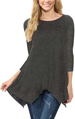 iDWZA Womens Comfortable O Neck Irregular Hem Casual Solid Color Tops Blouse T Shrit