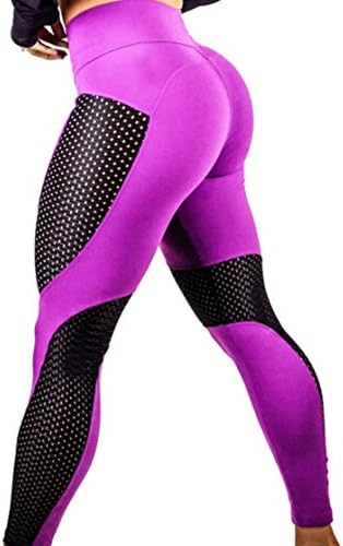 DCOIKO Women High Waist Fitness Stretchy Leggings Yoga Pants Sport Running Breathable Tights (S,Red)