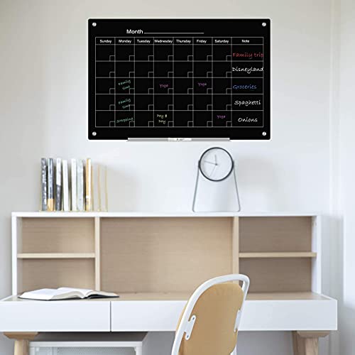 J&J worldwide Whiteboard Calendar, 3' x 2' Blsck Glass Wall