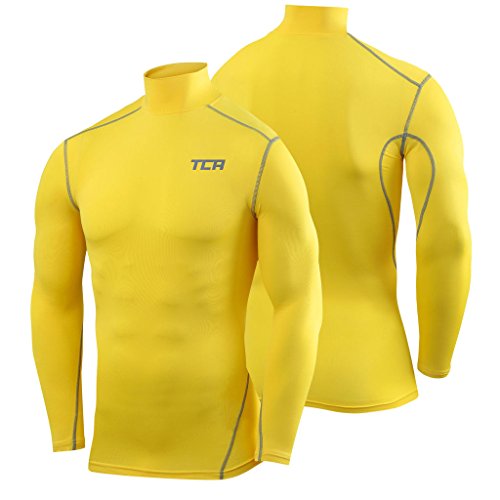 TCA Men's Boys Pro Performance Compression Shirt Long Sleeve Base Layer Thermal Top - Mock Neck - Sonic Yellow L - Thumbnail 5