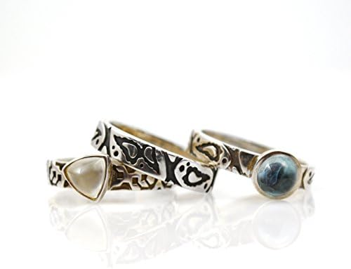 Sterling Silver Stack of 3 Rings with Moonstone and Blue Topaz Size 6