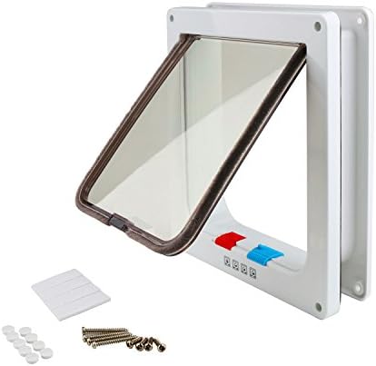 LESHINE Pet Door, Lockable Cat Flap Gate, 4-Way Locking Wall Door Entry with Magnet and Seal Brush for Cats and Small Dogs (White)