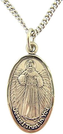 Sterling Silver Divine Mercy with Saint Maria Faustina Back Pendant, 1 Inch