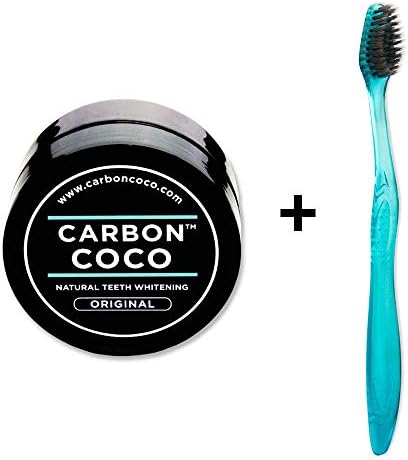 Carbon Coco (Natural Flavor) with Bamboo Toothbrush | Activated Charcoal Natural Teeth Whitening Powder | 30 Grams of Powder | Alternative to Charcoal Toothpaste, Strips, Kits, Gels