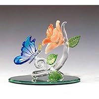 DAR Giftware Blown Glass Butterfly and Flower Figurine Collectible 3.5 Inches Tall