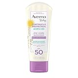 Aveeno Baby Continuous Protection Zinc Oxide Mineral Sunscreen Lotion for Sensitive Skin with Broad Spectrum SPF 50, Tear-Free, Sweat- & Water-Resistant, Travel-Size, 3 fl. Oz