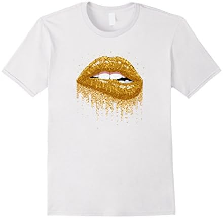 Mens Gold Glitter Lips T-Shirt Large White