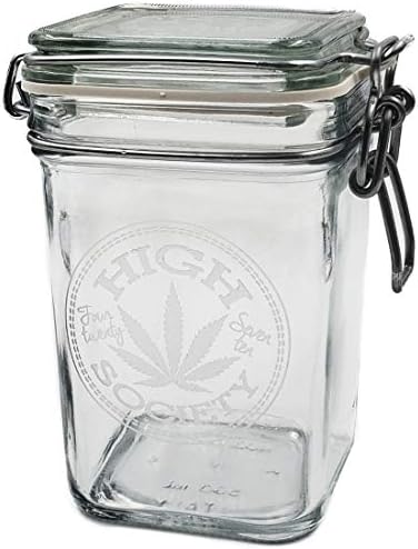 Dope Jars - Herb Storage, Swing Top Stash Jar - with Dope Designs Deep Etched (Large, High Society)