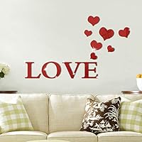 Alrens_DIY(TM) 11pcs Love Letter Hearts DIY Patterns TV Background Decor Mirror Surface Crystal Wall Stickers Acrylic 3D Home Decal Living Room Murals Wall Paper adesivo de parede (Red)