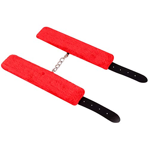 Handcuffs Furry Lined Handcuff Litchi Pattern Adjustable Plush PU Leather Cuffs Soft Wrist & Ankle Cuff-Black and Red