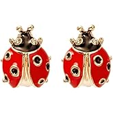 Rhinestone Bug Little Ladybird Stud Earrings for Women Cute Black Spot Red Charm Insect Tiny seven-spotted ladybug Earrings Small Ladybeetle Delicate Jewelry Gift