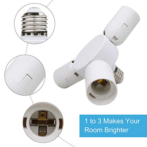 Toplimit 3 in 1 Standard Light Bulb Lamp Socket Adapter Splitter E26 and E27 Heat-resistant PBT Photography Household Bulb Socket Light Socket Splitter