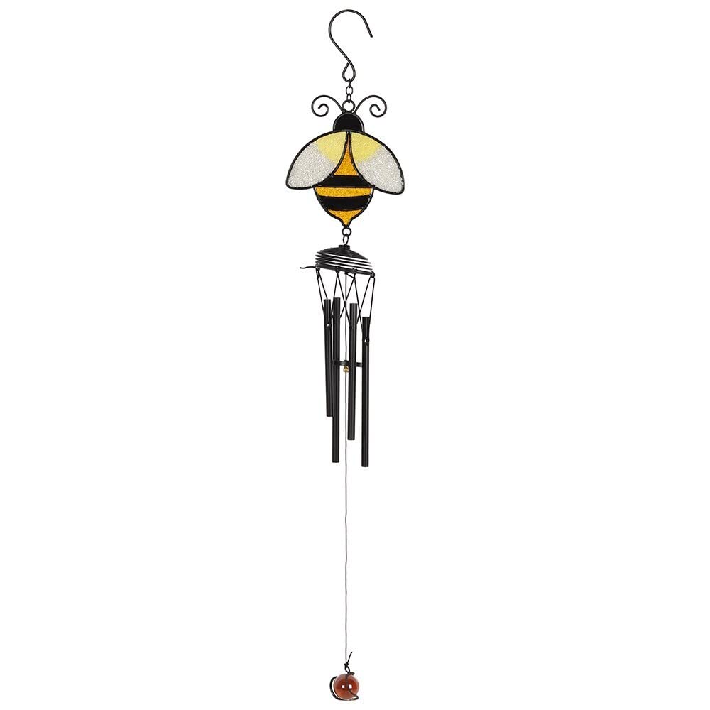 Vibrant Black & Yellow Metal Simple Bee Windchime - 42cm x 7cm (1 Pc.) - Delightful Exterior Ambiance & Unique & Enchanting Gift Idea - Ideal for Home Decor