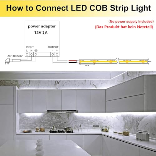 TOPAI COB LED Strip 12 V Cool White Outdoor Waterproof IP65, 5 m 6000 K LED Strip, Can Be Cutted, CRI>90, 480LEDs/M High Density, Width 8 mm for Kitchen, Cabinet, Home Decoration