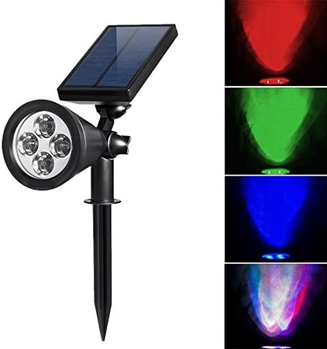 HKYH Color Changing LED Solar Spotlight, Solar Outdoor Wall Light Waterproof, Security Lighting, Path Lights, Landscape Light, Solar Flag Pole Light for Tree, Patio, Deck, Yard, Garden, Pool Area