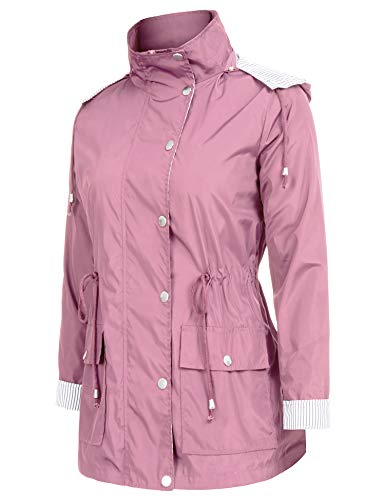 FISOUL Raincoats Waterproof Lightweight Rain Jacket Active Outdoor Hooded Women's Trench Coats Pink