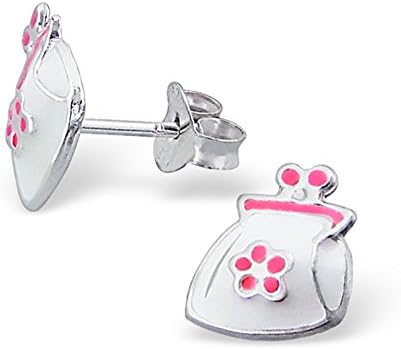 .925 Sterling Silver Hypoallergenic White Purse Earrings for Girls (Nickel Free) --With Gift Box --