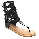 Wild Diva Tanaya-540 Women's T-Strap Buckle Gladiator Back Zip Flat Thong Sandal
