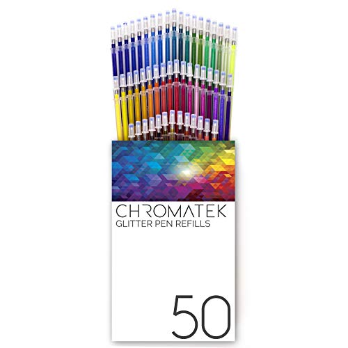 Glitter-Pens-100-Set-by-Chromatek-Best-Colors-200-The-Ink-50-Gel-Pens-50-Refills-Super-Glittery-Ultra-Vivid-Colors-No-Repeats-Professional-Art-Pens-New-Improved-Perfect-Gift-