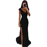 WENKAFO Sequin Mermaid Long Prom Dresses 2026 for Teens Sparkly V Neck Ruched Formal Evening Gown with Slit WA044