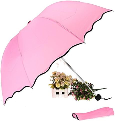 Somkitfahbangkok Multi Color Flouncing Dome Parasol Folding Sun/Rain/Wind Umbrella (Pink)