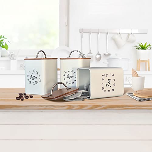 DRELLA White Canister Sets for Kitchen Counter Metal Airtight Tea