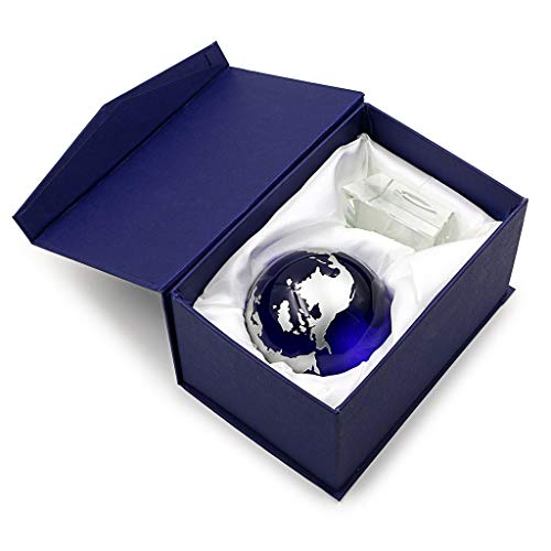 Amlong Crystal 3 Inch Blue Globe with 2 Inch Crystal Stand and Gift Box - //coolthings.us
