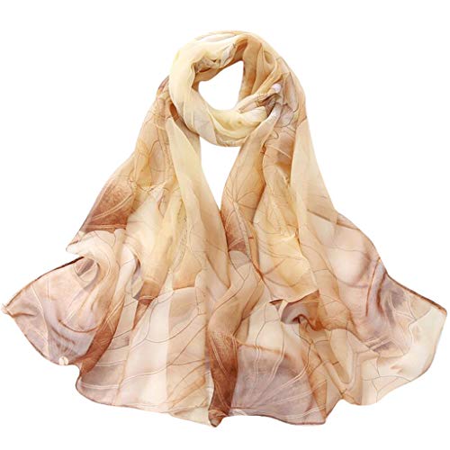 Mnyycxen Fashion Women Scarf, Soft Lightweight Lotus Printing Long Soft Wrap Scarf Ladies Shawl Scarves (Khaki)