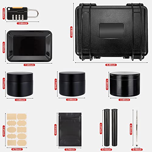 Smell Proof Storage Box with DIY Sticker - Storage Container with Lock - ABS Plastic Storage Box - 15 Pieces Accessories Kit for Travel, Black Storage Case