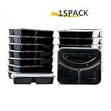 Meal Prep Containers, [15 Pack] Bayco 3 Compartment Food Prep Containers, lunch containers with lids - BPA Free, Leak Proof, Stackable, Reusable, Microwave, Dishwasher & Freezer Safe (36oz)