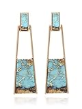 BONALUNA Bohemian Wood And Marble Effect Oblong Shaped Drop Statement Earrings