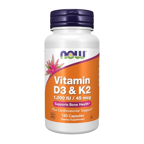 NOW Supplements Vitamin D-3 & K-2 120 Veg Caps