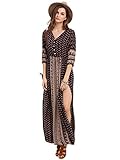 ROMWE Women's Summer Casual Half Sleeve Vintage Print Split Maxi Dress Black L