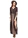 ROMWE Women's Summer Casual Half Sleeve Vintage Print Split Maxi Dress Black L