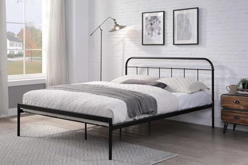 SKY-TOUCH Classic Metal Platform Single Bed Frame - Iron Art Headboard & Footboard, Under Bed Storage, Heavy Duty Iron Metal Platform Bed Frame, Black - 1.5m x 1.9m