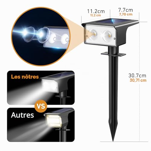 btfarm Set of 6 Outdoor Solar Spotlights, 3 Colours (3000/4500/6000K) – Solar Floodlights IP65 Waterproof, Solar Light for Garden Pathway